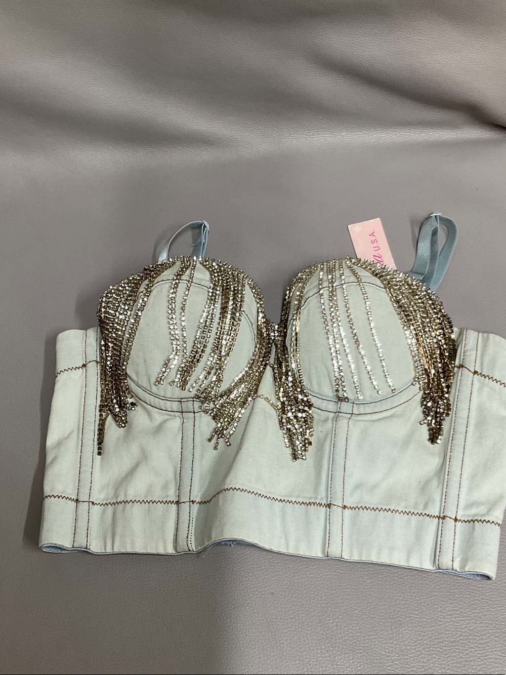 Light Blue Sequin Fringe Bustier Top